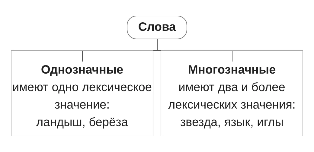 Схема «Однозначные и многозначные слова»