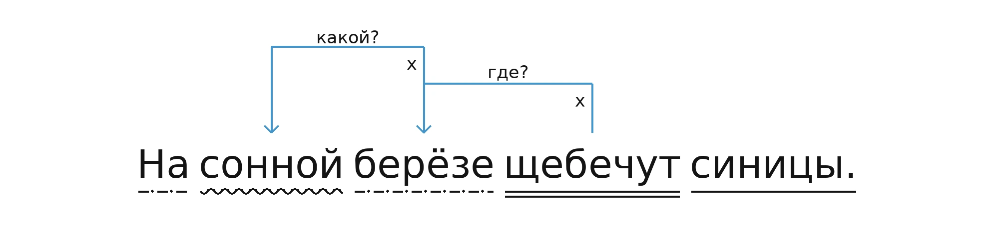 Схема: щебечут (где?) на берёзе; берёзе (какой?) сонной