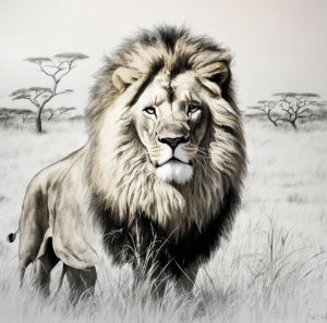 рисунок: лев в саванне